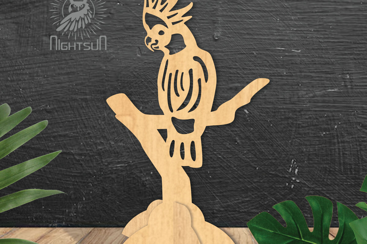 Σετ των 2 Intra απο ξύλο plywood 3mm-4mm πάχος - Cockatoo Bird Laser Cut Decor Home  2 Δίασταση 20x20 cm INTRAFABR-112466947