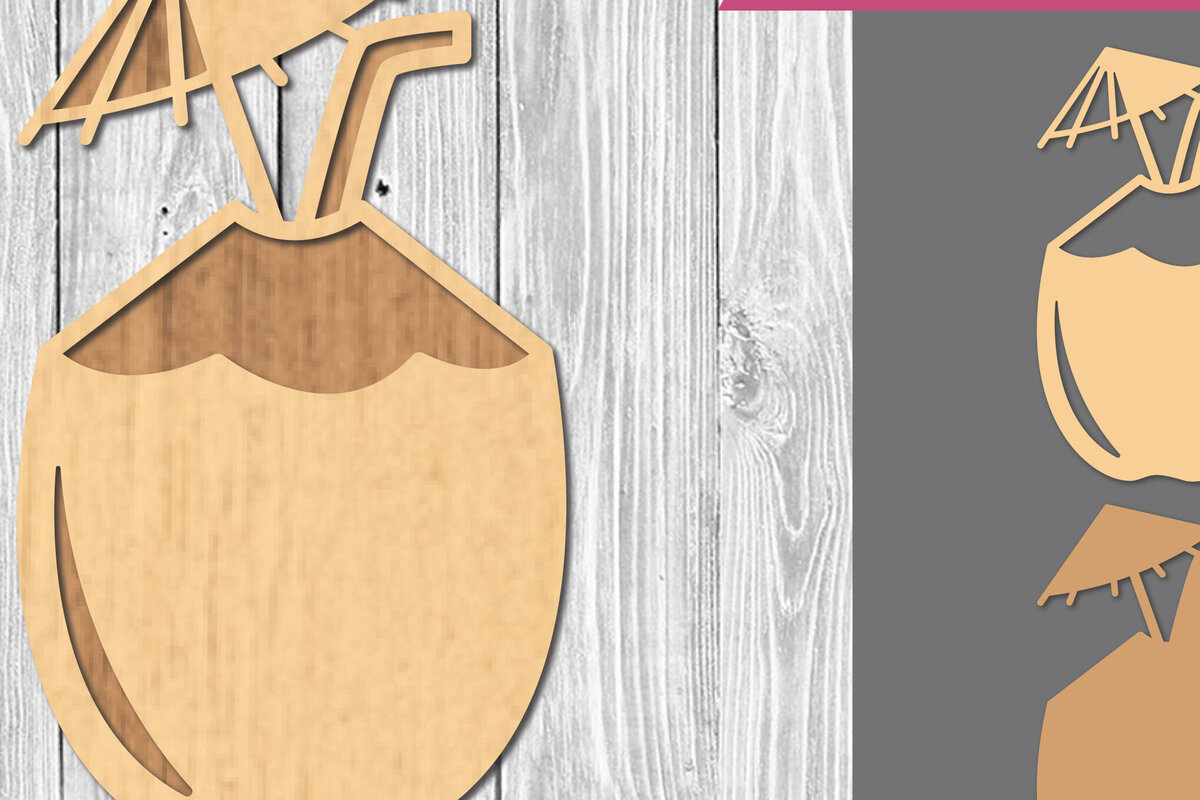 Σετ των 2 Intra απο ξύλο plywood 3mm-4mm πάχος - Coconut Drink Cocktail Drink Laser Cut Δίασταση 20x20 cm INTRAFABR-109410836