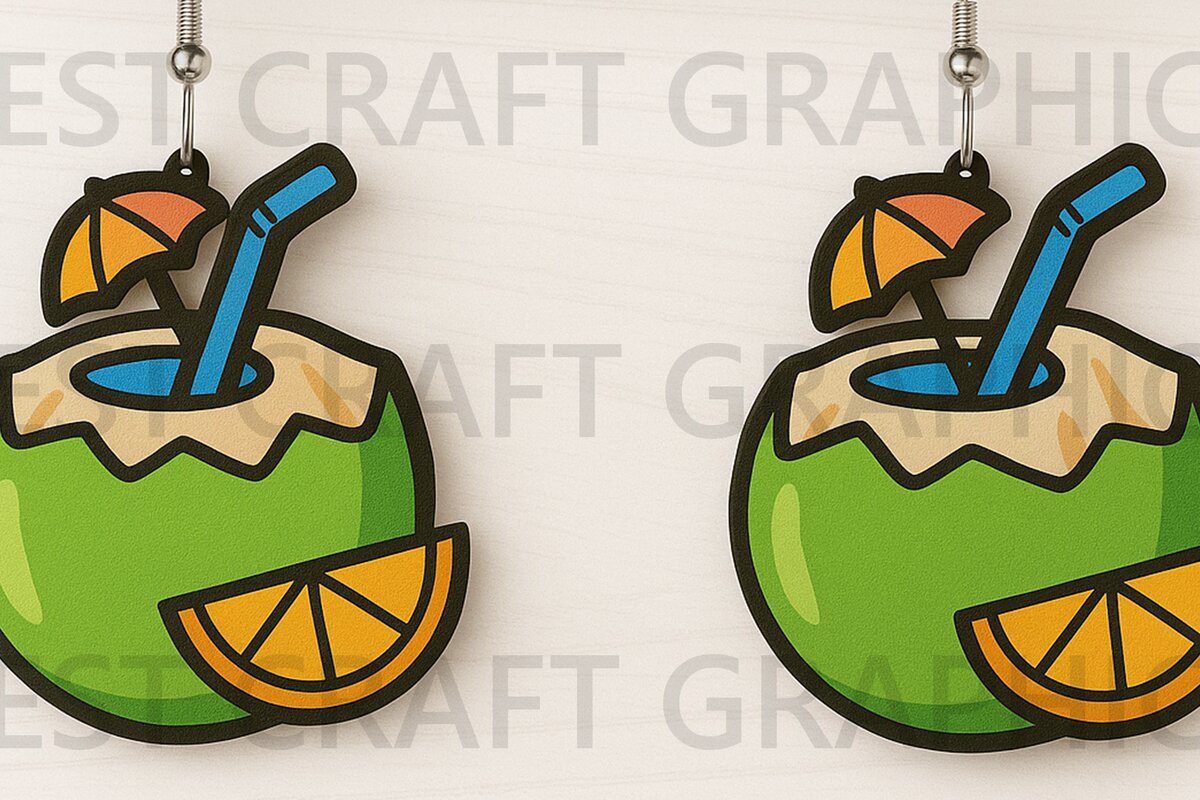 Σετ των 3 Intra απο ξύλο plywood 3mm-4mm πάχος - Σκουλαρίκια Coconut Drink  Δίασταση 3x3 cm INTRAFABR-123010371