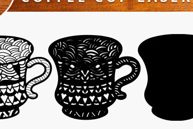 Σετ των 2 Intra απο ξύλο plywood 3mm-4mm πάχος - Φλιτζάνι καφέ με Laser Cut  Δίασταση 20x20 cm INTRAFABR-28137660