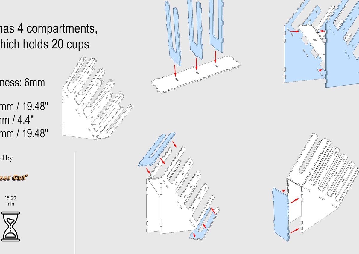 Intra απο ξύλο plywood 3mm-4mm πάχος - Διοργανωτές φλυτζανιών και καπακιών καφέ Δίασταση 30x20 cm INTRAFABR-118201263