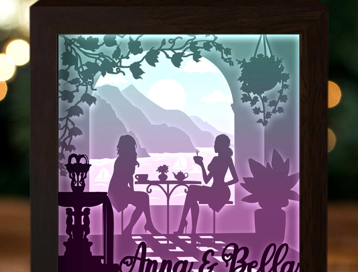 Σετ των 2 Intra απο ξύλο plywood 3mm-4mm πάχος - Coffee Friends Paper Cut Light Box Δίασταση 20x20 cm INTRAFABR-26370328