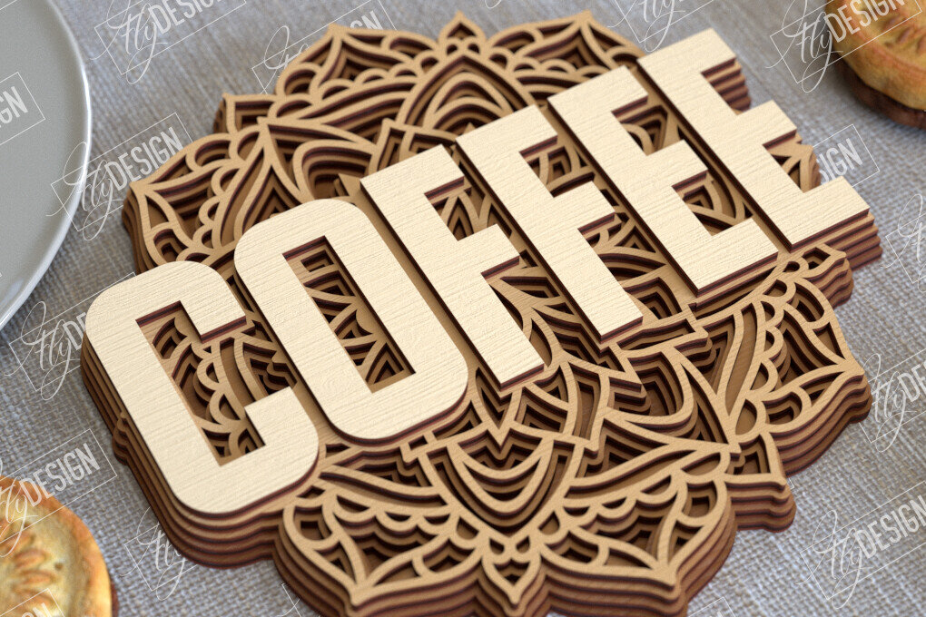 Intra απο ξύλο plywood 3mm-4mm πάχος - Καφέ Mandala | 3D πρότυπο |Φλιτζάνι καφέ Δίασταση 30x30 cm INTRAFABR-100926196