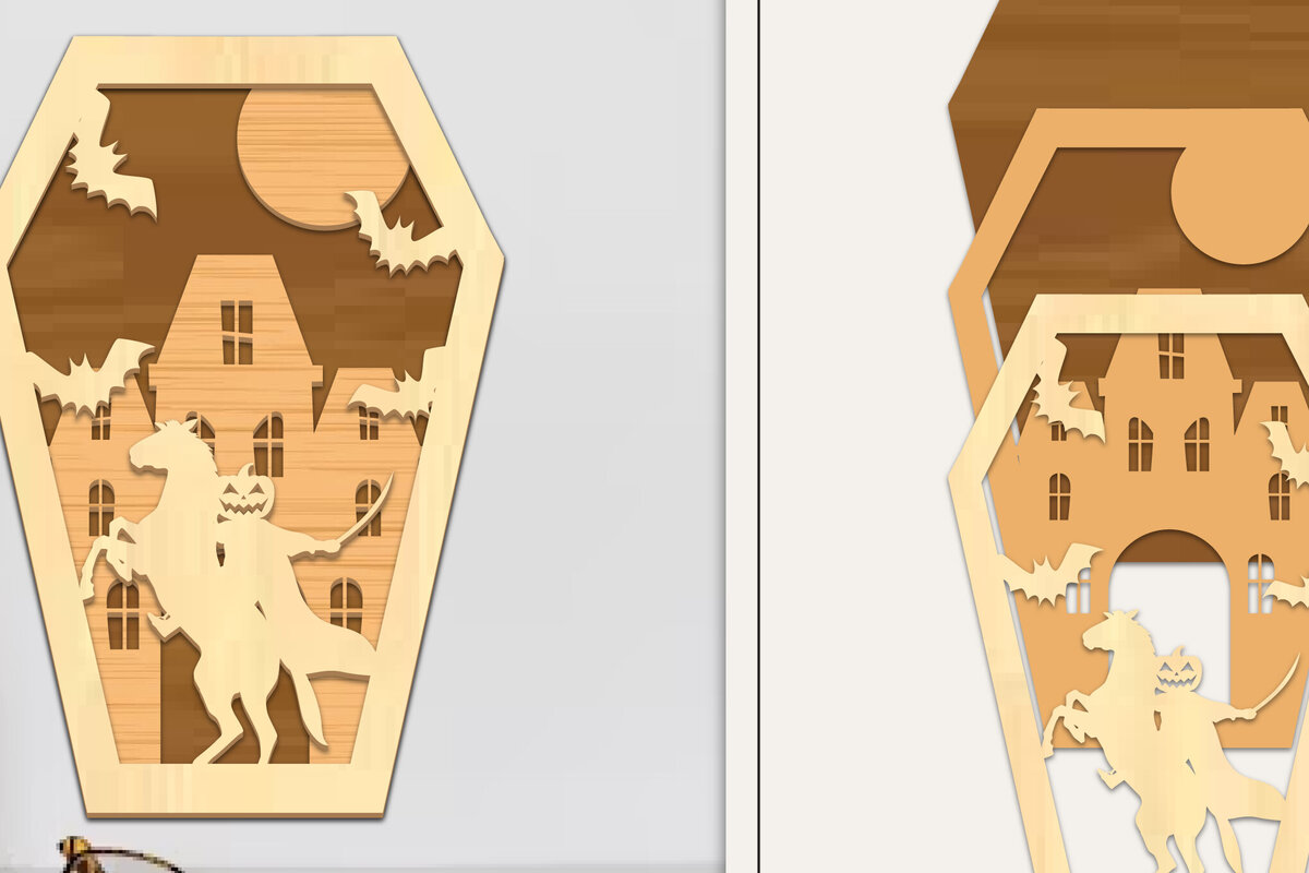 Σετ των 3 Intra απο ξύλο plywood 3mm-4mm πάχος - Coffin Halloween Στολίδι με   Δίασταση 6x6 cm INTRAFABR-102676697