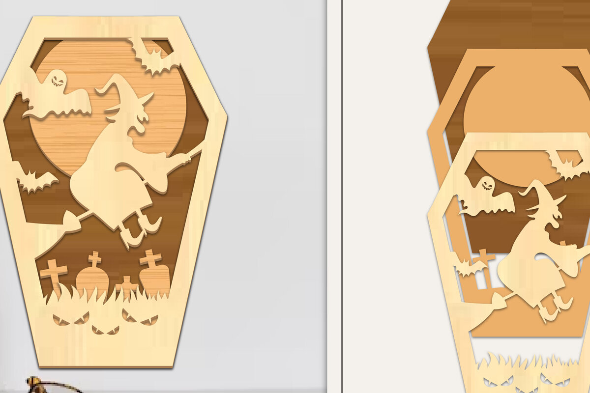 Σετ των 3 Intra απο ξύλο plywood 3mm-4mm πάχος - Coffin Halloween Στολίδι με   Δίασταση 6x6 cm INTRAFABR-102676778