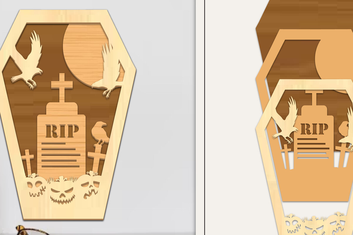 Σετ των 3 Intra απο ξύλο plywood 3mm-4mm πάχος - Coffin Halloween Στολίδι με   Δίασταση 6x6 cm INTRAFABR-102676977