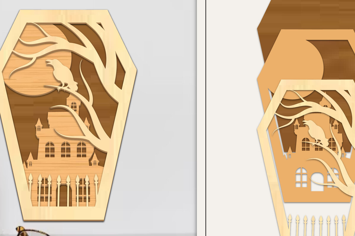 Σετ των 3 Intra απο ξύλο plywood 3mm-4mm πάχος - Coffin Halloween Στολίδι με   Δίασταση 6x6 cm INTRAFABR-102677032