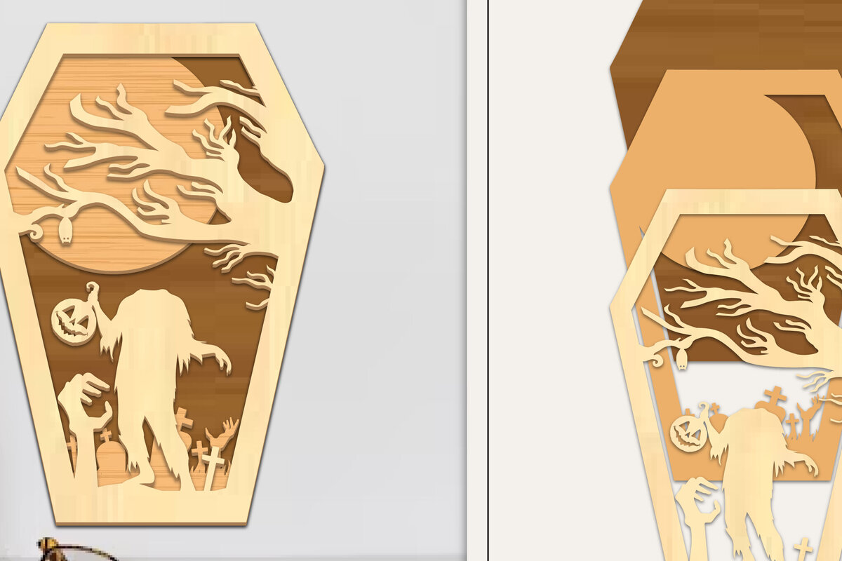 Σετ των 3 Intra απο ξύλο plywood 3mm-4mm πάχος - Coffin Halloween Στολίδι με   Δίασταση 6x6 cm INTRAFABR-102677111