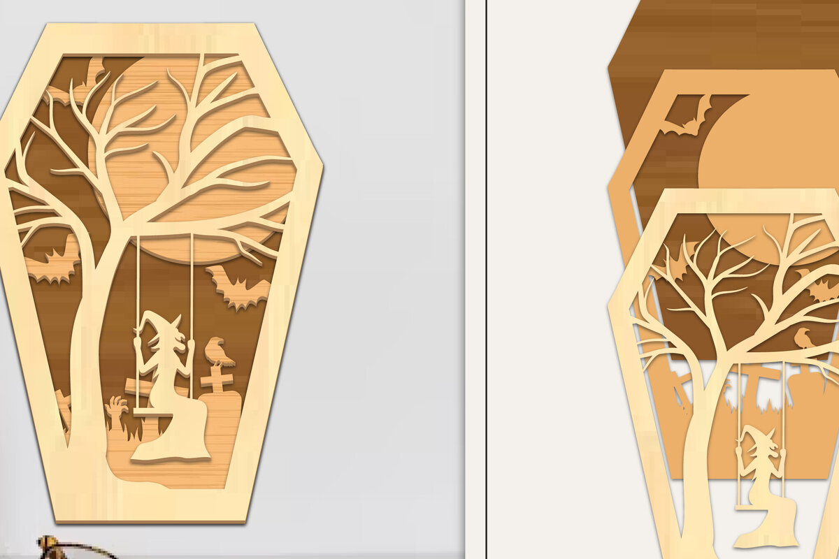 Σετ των 3 Intra απο ξύλο plywood 3mm-4mm πάχος - Coffin Halloween Στολίδι με   Δίασταση 6x6 cm INTRAFABR-102677209