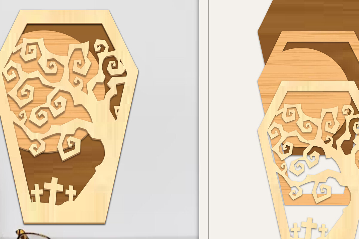 Σετ των 3 Intra απο ξύλο plywood 3mm-4mm πάχος - Coffin Halloween Στολίδι με   Δίασταση 6x6 cm INTRAFABR-102622180