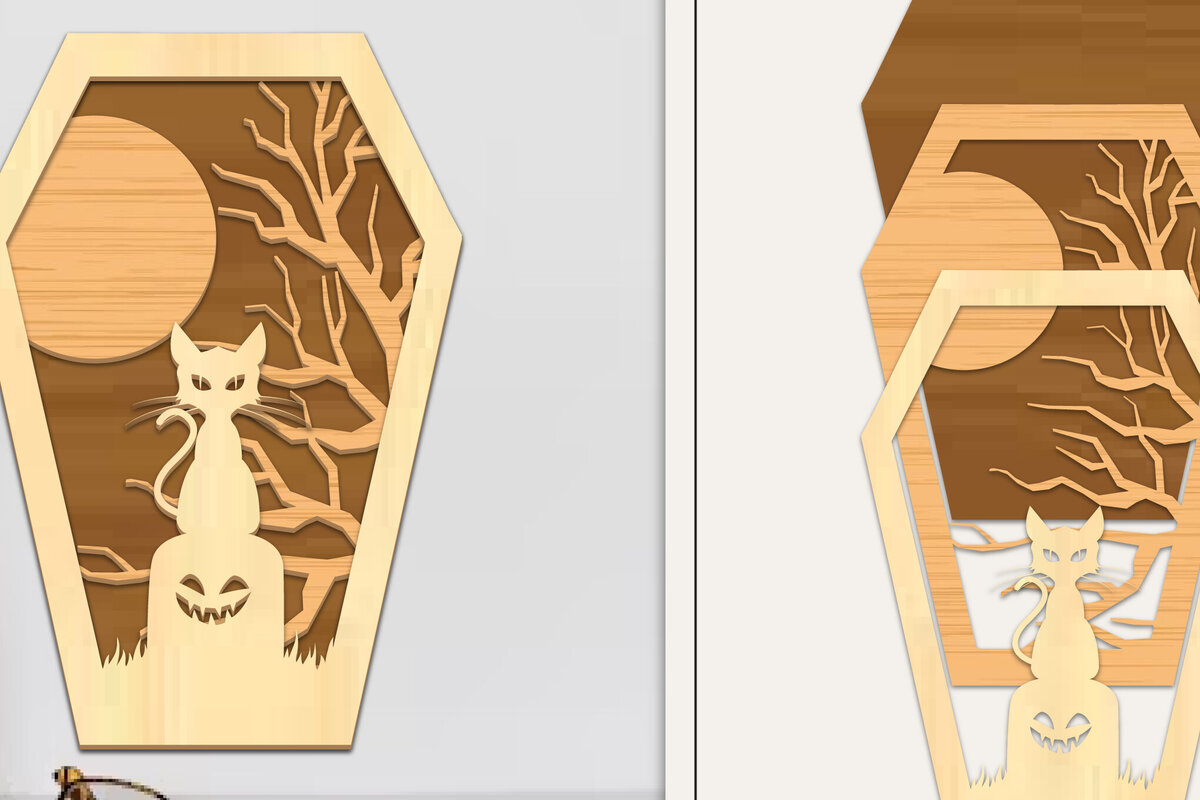 Σετ των 3 Intra απο ξύλο plywood 3mm-4mm πάχος - Coffin Halloween Στολίδι με   Δίασταση 6x6 cm INTRAFABR-102622241