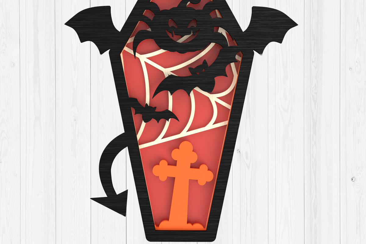 Σετ των 2 Intra απο ξύλο plywood 3mm-4mm πάχος - COFFIN HALLOWEEN  Laser Cut Δίασταση 15x15 cm INTRAFABR-102203360