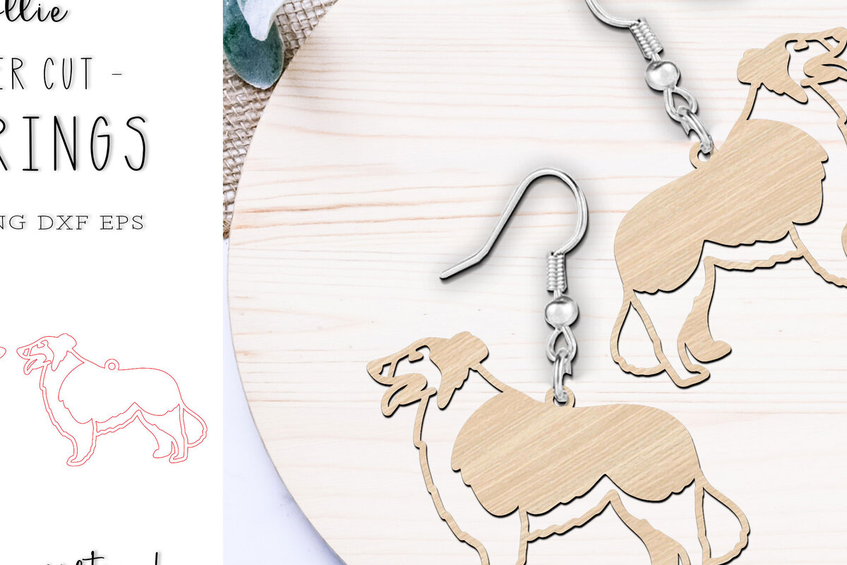 Intra απο ξύλο plywood 3mm-4mm πάχος - Σκουλαρίκια Collie Dog Σχέδιο κοπής με λέιζερ Δίασταση 900x900 cm INTRAFABR-119318855