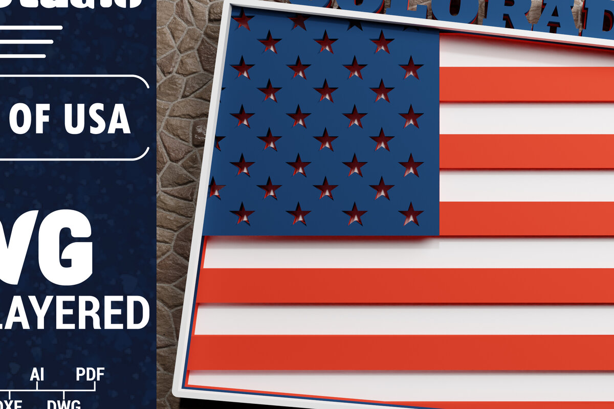 Σετ των 2 Intra απο ξύλο plywood 3mm-4mm πάχος - Σημαία 3D  του Κολοράντο ΗΠΑ Δίασταση 1200x1200 cm INTRAFABR-65275434