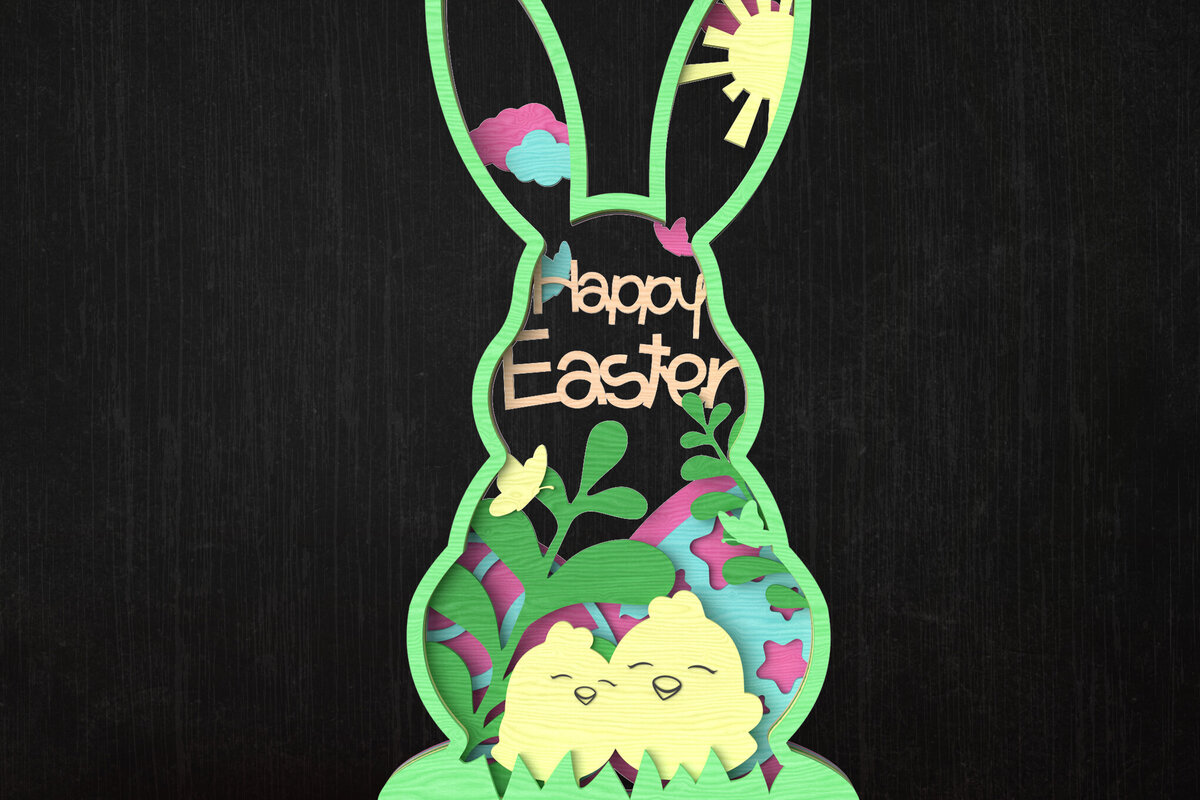 Σετ των 3 Intra απο ξύλο plywood 3mm-4mm πάχος - Πολύχρωμο Happy Easter Bunny  Δίασταση 6x6 cm INTRAFABR-115733882