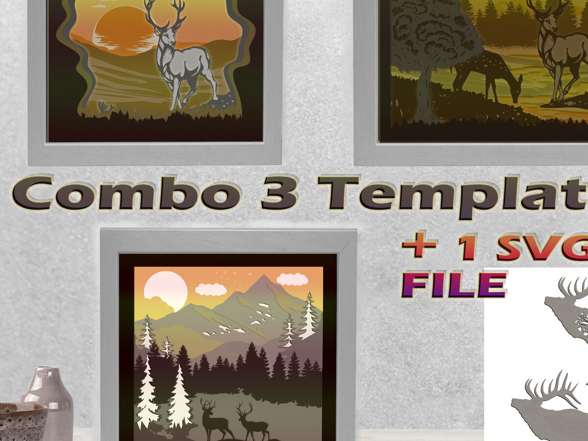 Σετ των 2 Intra απο ξύλο plywood 3mm-4mm πάχος - Combo Deers 3 Templates + 1 Light Box Δίασταση 18x18 cm INTRAFABR-10262199