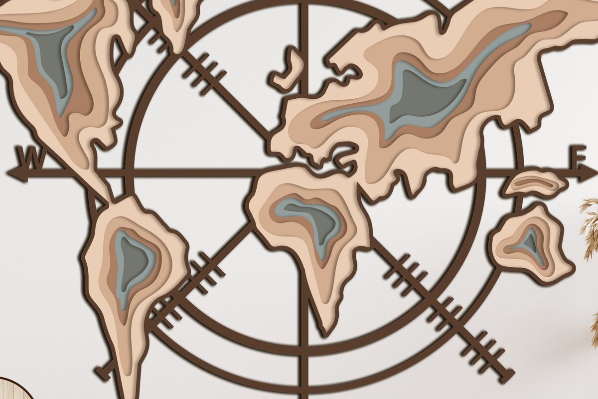 Intra απο ξύλο plywood 3mm-4mm πάχος - COMPASS MAP Έργο κοπής ξύλου με λέιζερ Δίασταση 32x27 cm INTRAFABR-35008386