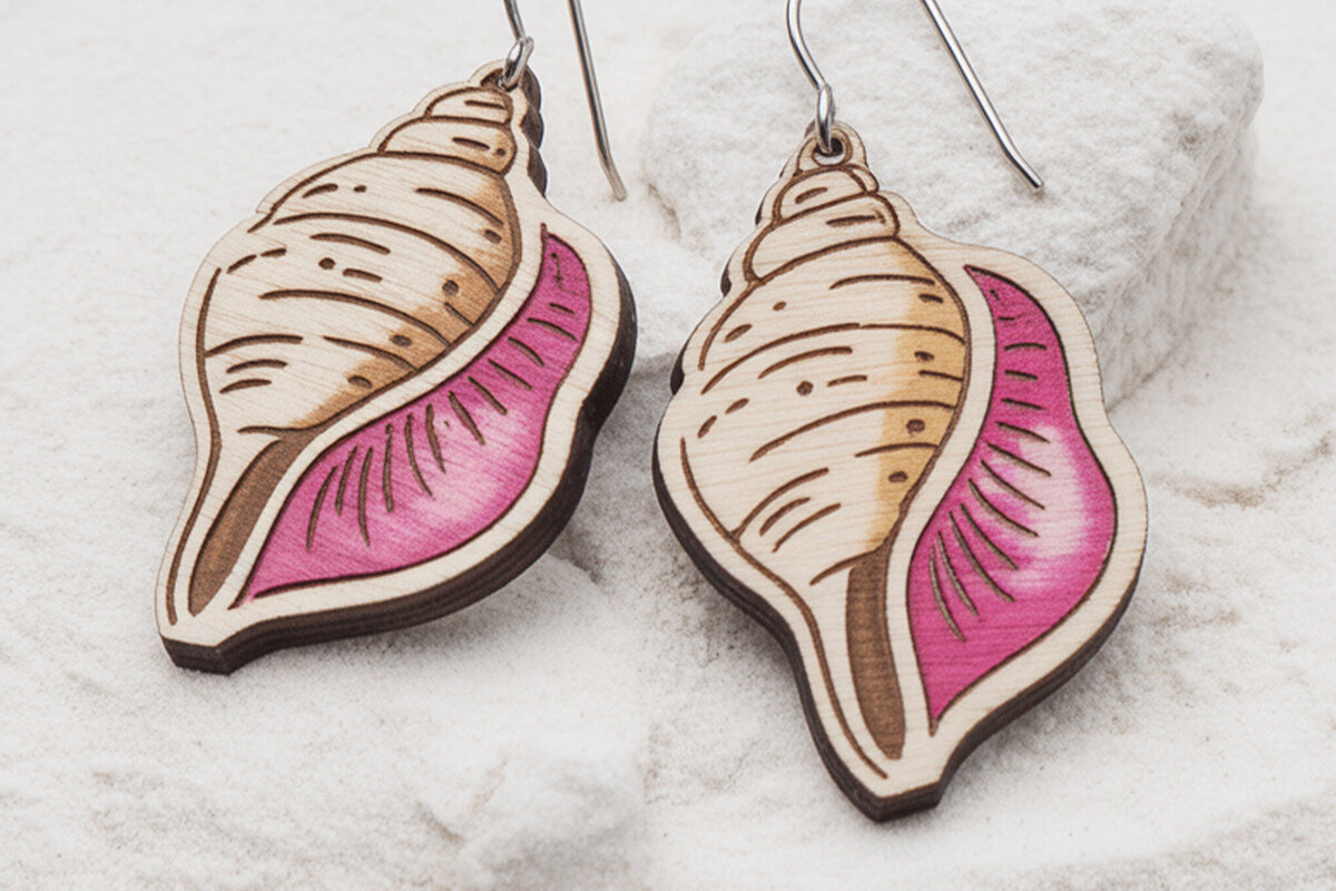 Σετ των 3 Intra απο ξύλο plywood 3mm-4mm πάχος - Σκουλαρίκια με κοχύλι  Cut Δίασταση 3x3 cm INTRAFABR-121577490