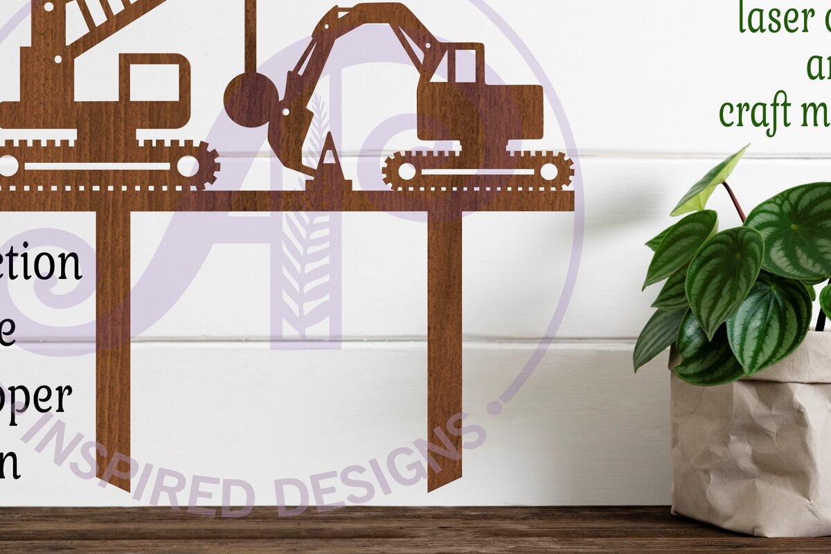 Σετ των 2 Intra απο ξύλο plywood 3mm-4mm πάχος - Construction Scene Cake Topper  Laser Δίασταση 30x20 cm INTRAFABR-90684150