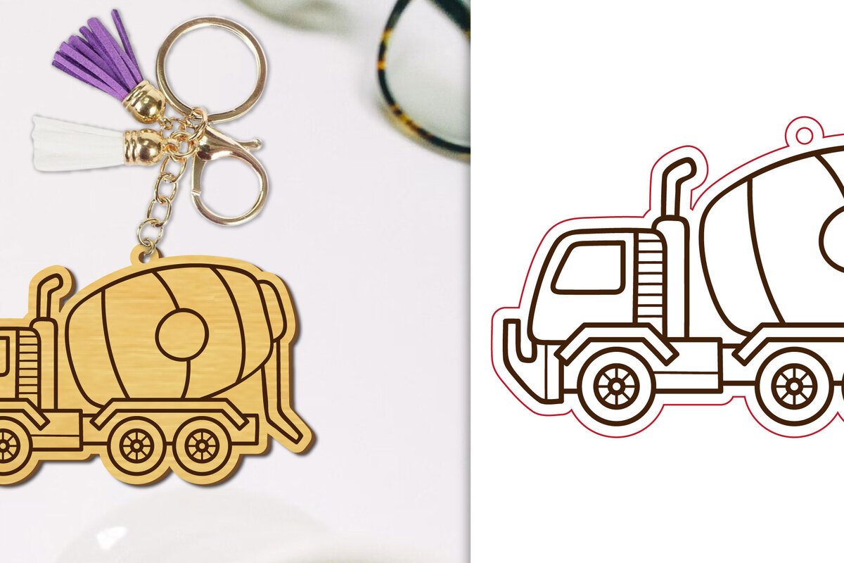 Σετ των 3 Intra απο ξύλο plywood 3mm-4mm πάχος - Μπρελόκ οχημάτων κατασκευής Lasercut Δίασταση 4x4 cm INTRAFABR-98123029