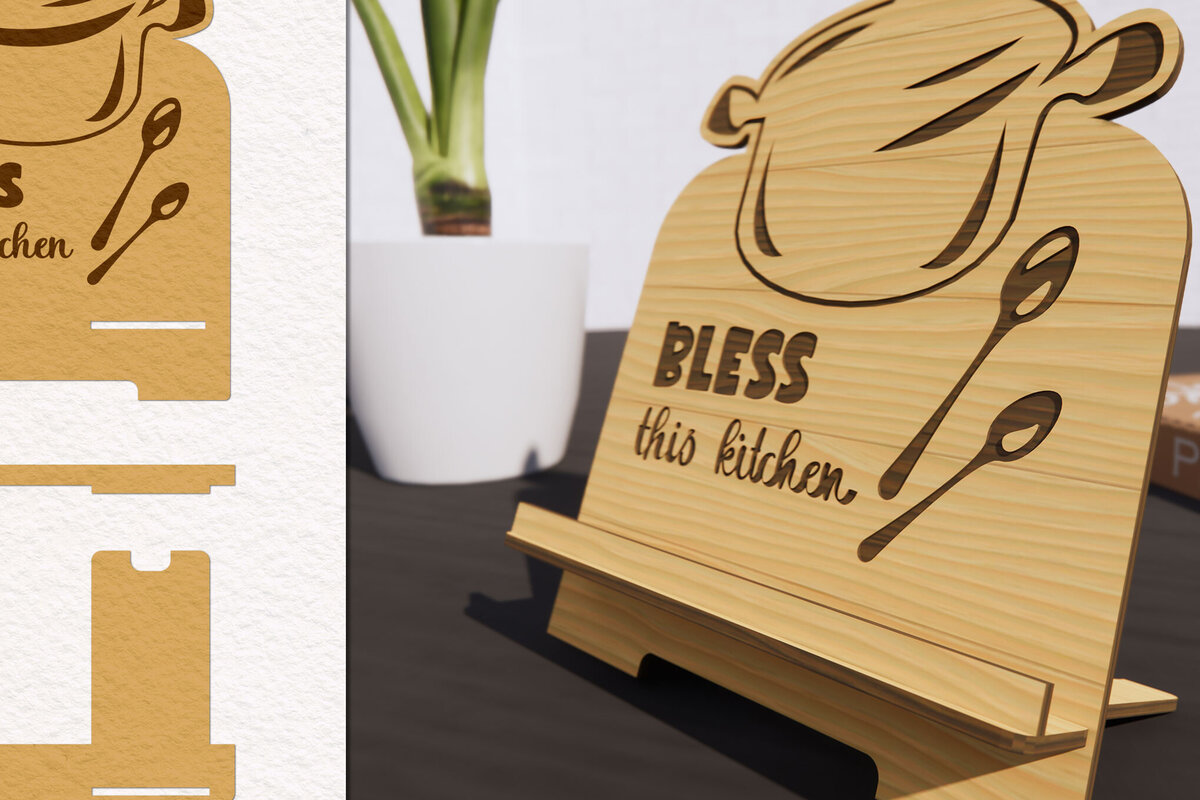 Σετ των 2 Intra απο ξύλο plywood 3mm-4mm πάχος - Βάση βιβλίων μαγειρικής με λέιζερ Δίασταση 20x20 cm INTRAFABR-78786927