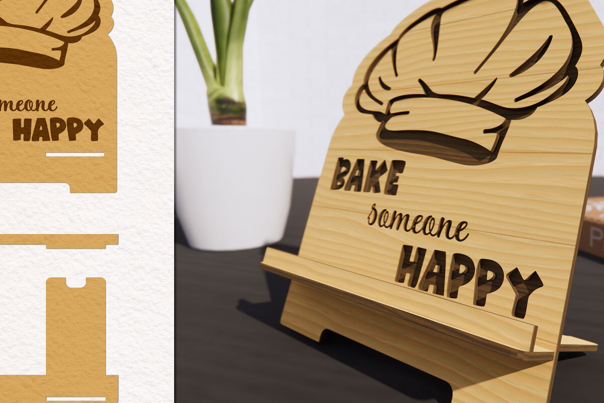 Σετ των 2 Intra απο ξύλο plywood 3mm-4mm πάχος - Βάση βιβλίων μαγειρικής με λέιζερ Δίασταση 20x20 cm INTRAFABR-78786940