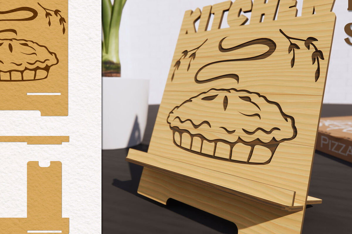 Σετ των 2 Intra απο ξύλο plywood 3mm-4mm πάχος - Βάση βιβλίων μαγειρικής με λέιζερ Δίασταση 20x20 cm INTRAFABR-78786891