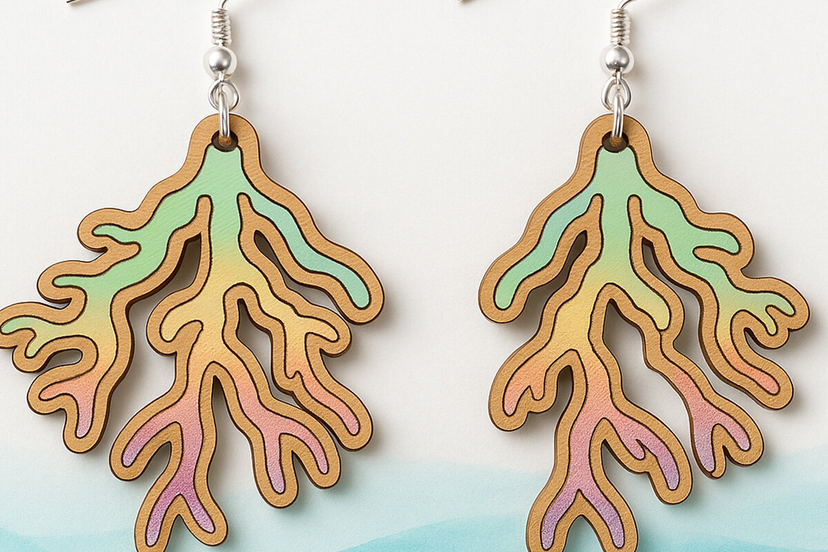 Σετ των 3 Intra απο ξύλο plywood 3mm-4mm πάχος - Κοραλί Σκουλαρίκια  Laser Cut Δίασταση 3x3 cm INTRAFABR-123757192