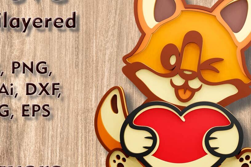 Σετ των 3 Intra απο ξύλο plywood 3mm-4mm πάχος -  λέιζερ πολλαπλών επιπέδων Corgi 3D  Δίασταση 9x7 cm INTRAFABR-109449750