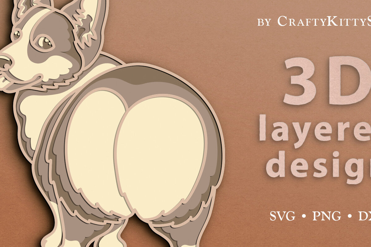 Σετ των 2 Intra απο ξύλο plywood 3mm-4mm πάχος -  κοπής Corgi Dog Butt 3D Layer  Δίασταση 30x20 cm INTRAFABR-72647602