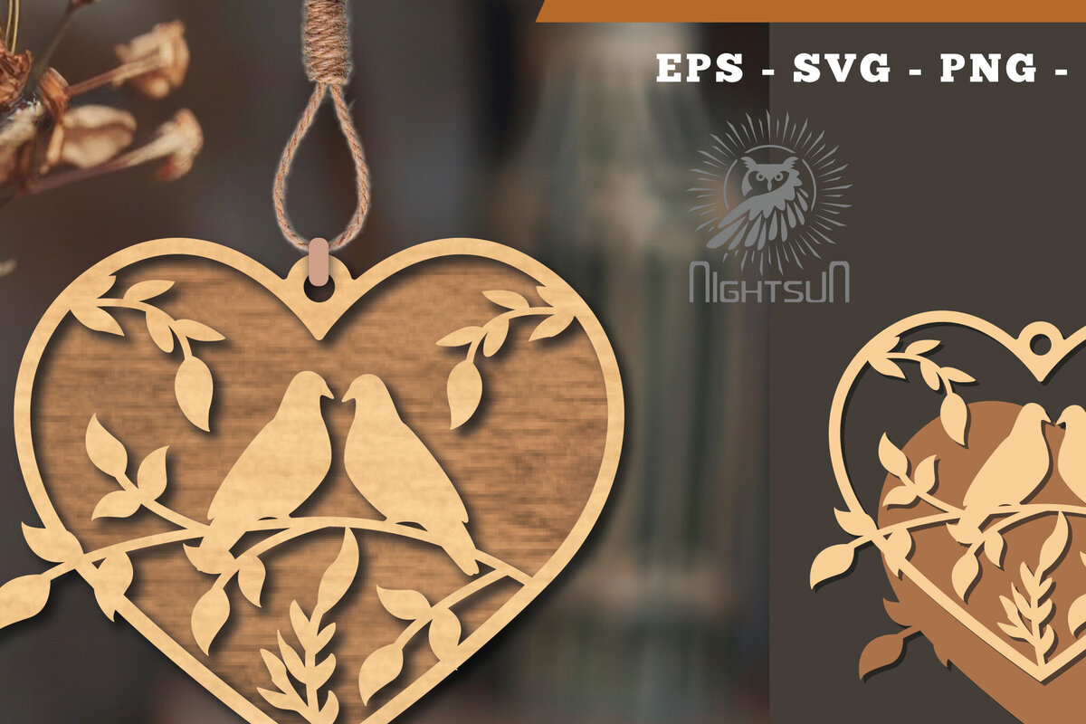 Σετ των 3 Intra απο ξύλο plywood 3mm-4mm πάχος - Στολίδι Couple Birds Cut Laser 2 Δίασταση 6x6 cm INTRAFABR-114305411