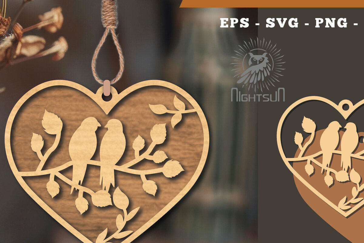 Σετ των 3 Intra απο ξύλο plywood 3mm-4mm πάχος - Στολίδι κοπής με λέιζερ Couple Birds 5 Δίασταση 6x6 cm INTRAFABR-114305479