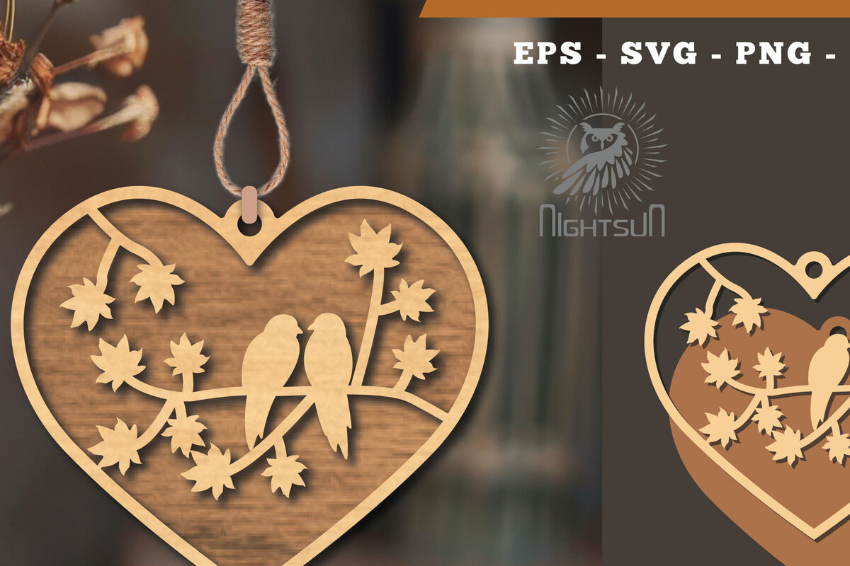 Σετ των 3 Intra απο ξύλο plywood 3mm-4mm πάχος - Στολίδι κοπής με λέιζερ Couple Birds 6 Δίασταση 6x6 cm INTRAFABR-114305511