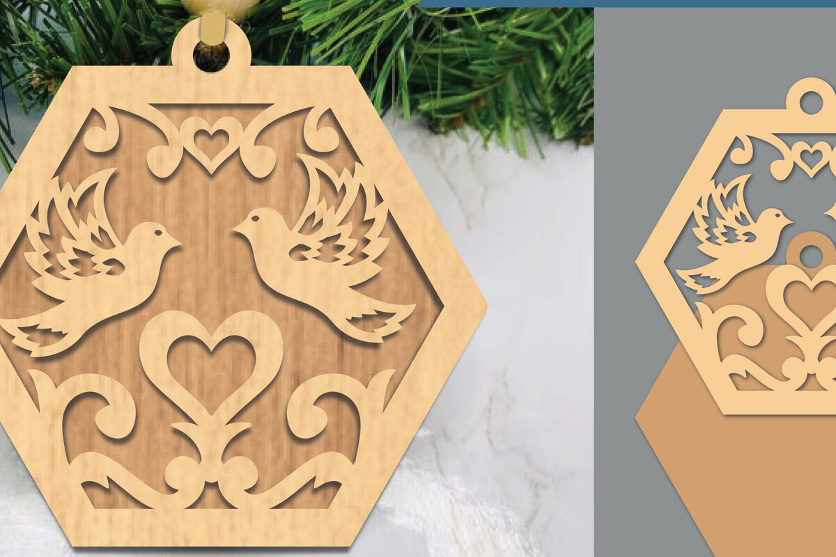 Σετ των 3 Intra απο ξύλο plywood 3mm-4mm πάχος - Στολίδι Couple Birds Cut Laser  2 Δίασταση 6x6 cm INTRAFABR-105468788