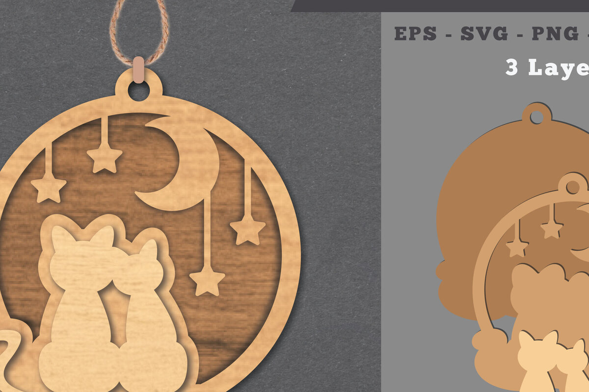 Σετ των 3 Intra απο ξύλο plywood 3mm-4mm πάχος - Στολίδι Couple Cats Laser Cut  Δίασταση 6x6 cm INTRAFABR-112011388