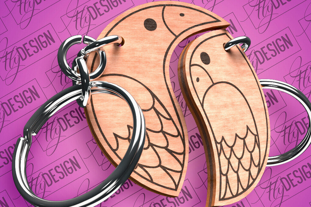 Σετ των 3 Intra απο ξύλο plywood 3mm-4mm πάχος - Μπρελόκ Καρδιά Ζευγαριού | Laser Cut  Δίασταση 4x4 cm INTRAFABR-81182064