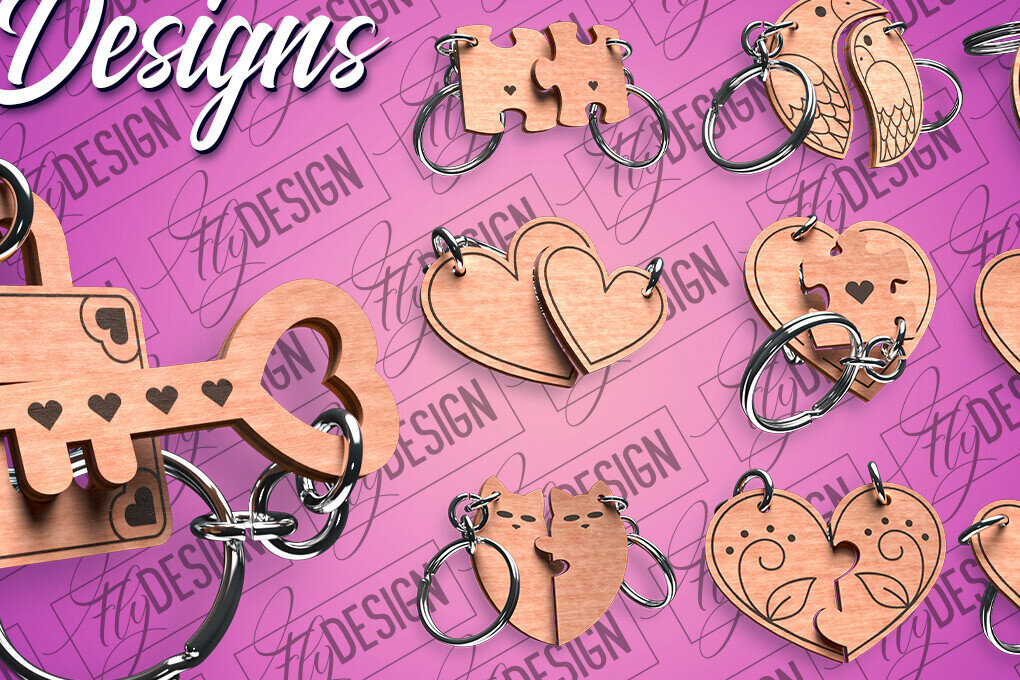 Σετ των 3 Intra απο ξύλο plywood 3mm-4mm πάχος - Μπρελόκ Καρδιά Ζευγαριού | Laser Cut  Δίασταση 4x4 cm INTRAFABR-81182123