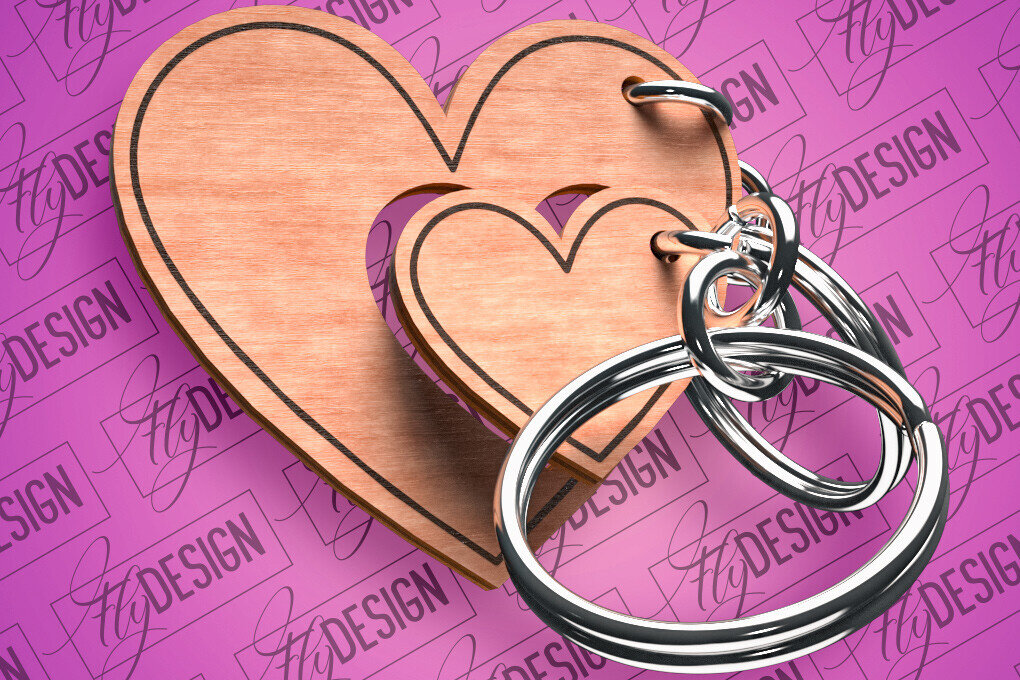 Σετ των 3 Intra απο ξύλο plywood 3mm-4mm πάχος - Μπρελόκ Καρδιά Ζευγαριού | Laser Cut  Δίασταση 4x4 cm INTRAFABR-81181974