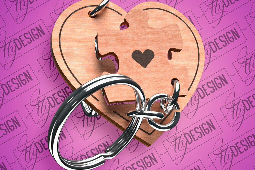 Σετ των 3 Intra απο ξύλο plywood 3mm-4mm πάχος - Μπρελόκ Καρδιά Ζευγαριού | Laser Cut  Δίασταση 4x4 cm INTRAFABR-81181989