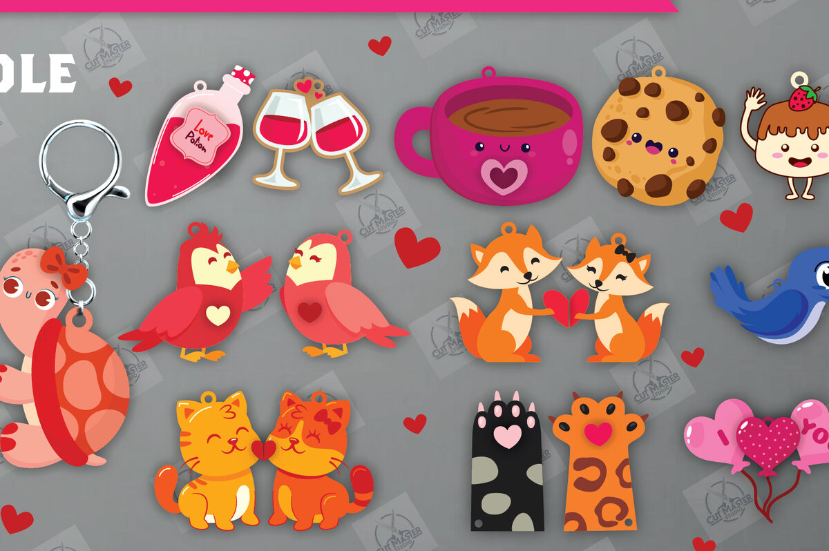 Σετ των 3 Intra απο ξύλο plywood 3mm-4mm πάχος - Δέσμη  κοπής με μπρελόκ για ζευγάρια Δίασταση 4x4 cm INTRAFABR-112811511