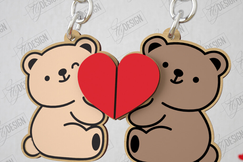 Σετ των 3 Intra απο ξύλο plywood 3mm-4mm πάχος - Μπρελόκ Ζευγαριού | Δώρο του Αγίου Βαλεντίνου Δίασταση 4x4 cm INTRAFABR-108896042