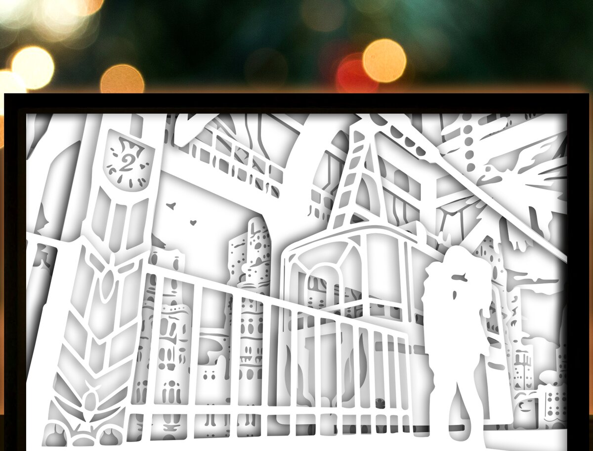 Σετ των 2 Intra απο ξύλο plywood 3mm-4mm πάχος - Ζευγάρι που φιλιέται στα εναέρια τραμ Δίασταση 20x20 cm INTRAFABR-27982841