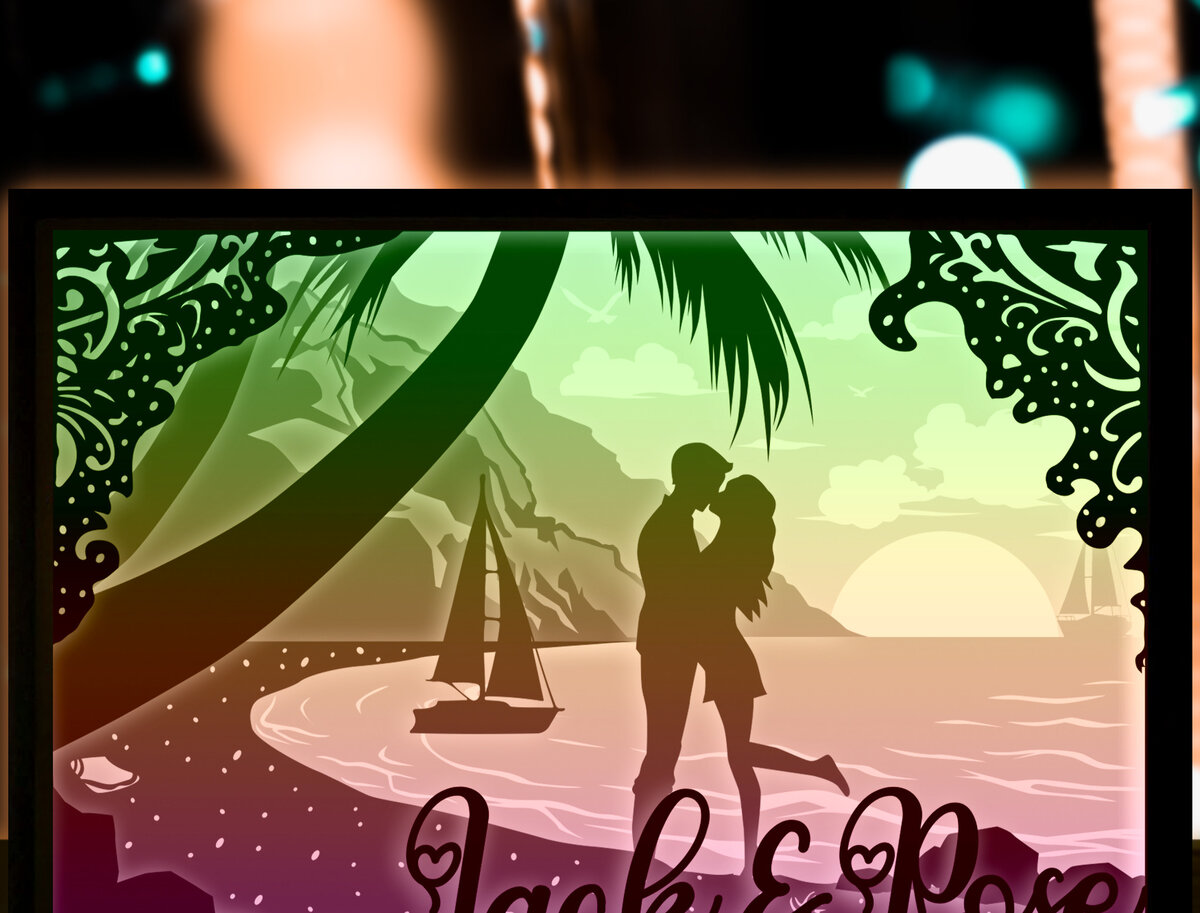 Σετ των 2 Intra απο ξύλο plywood 3mm-4mm πάχος - Ζευγάρι στην παραλία Προσαρμοσμένο όνομα Χαρτί κοπής Δίασταση 20x20 cm INTRAFABR-27687369