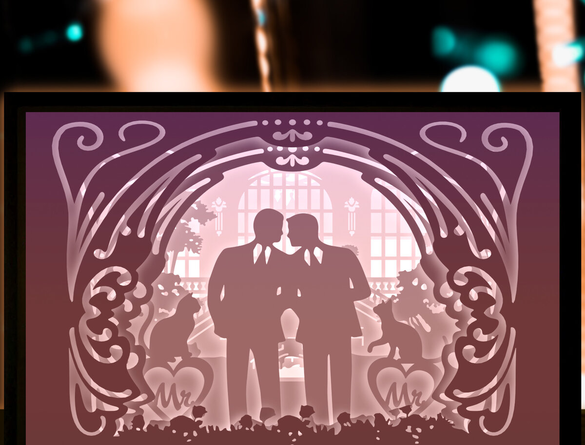 Σετ των 2 Intra απο ξύλο plywood 3mm-4mm πάχος - Ζευγάρι γάμου Gay Paper Cut Light Box Δίασταση 20x20 cm INTRAFABR-27687959