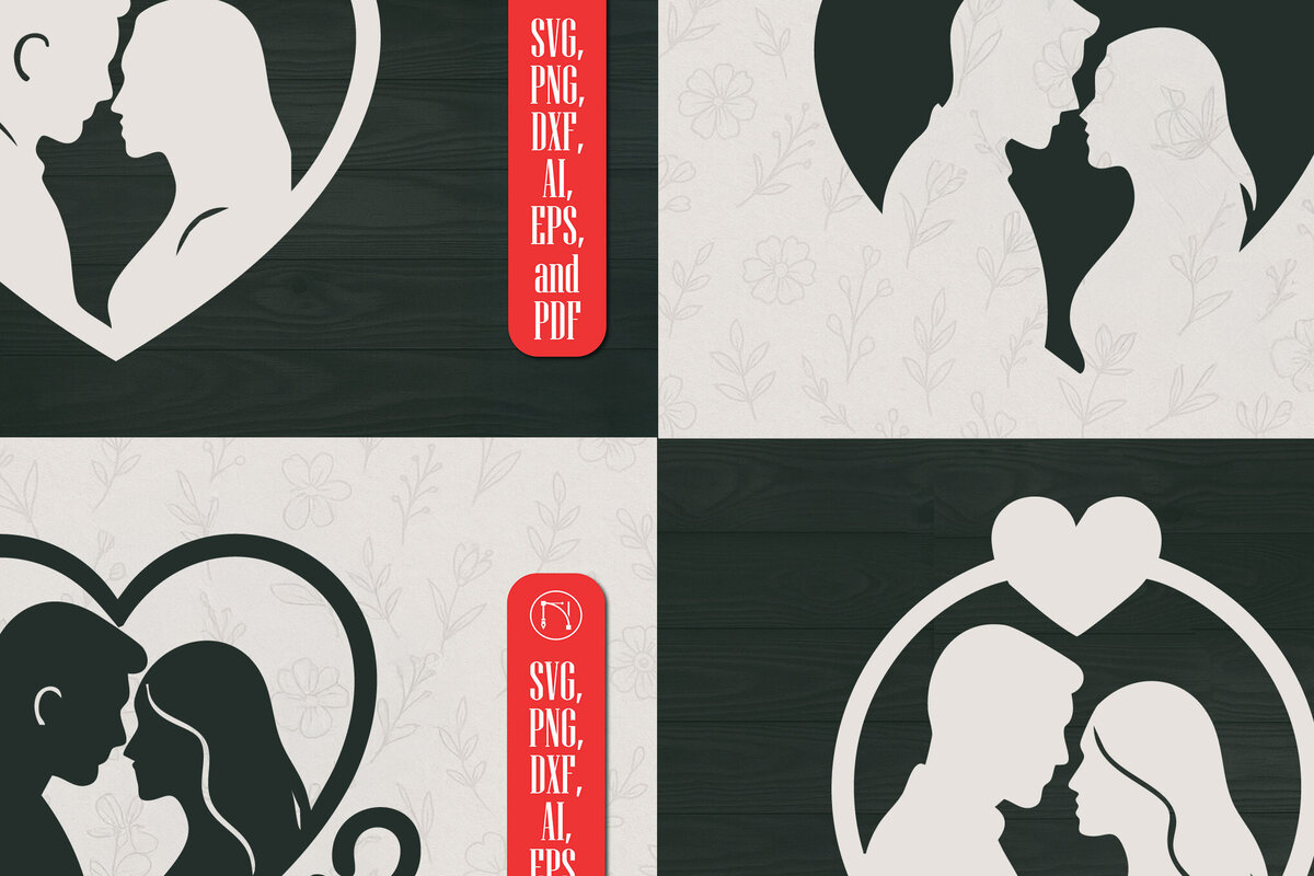 Σετ των 2 Intra απο ξύλο plywood 3mm-4mm πάχος - Ζευγάρι με Καρδιά καρέ  Cut File Bun Δίασταση 20x25 cm INTRAFABR-122810671