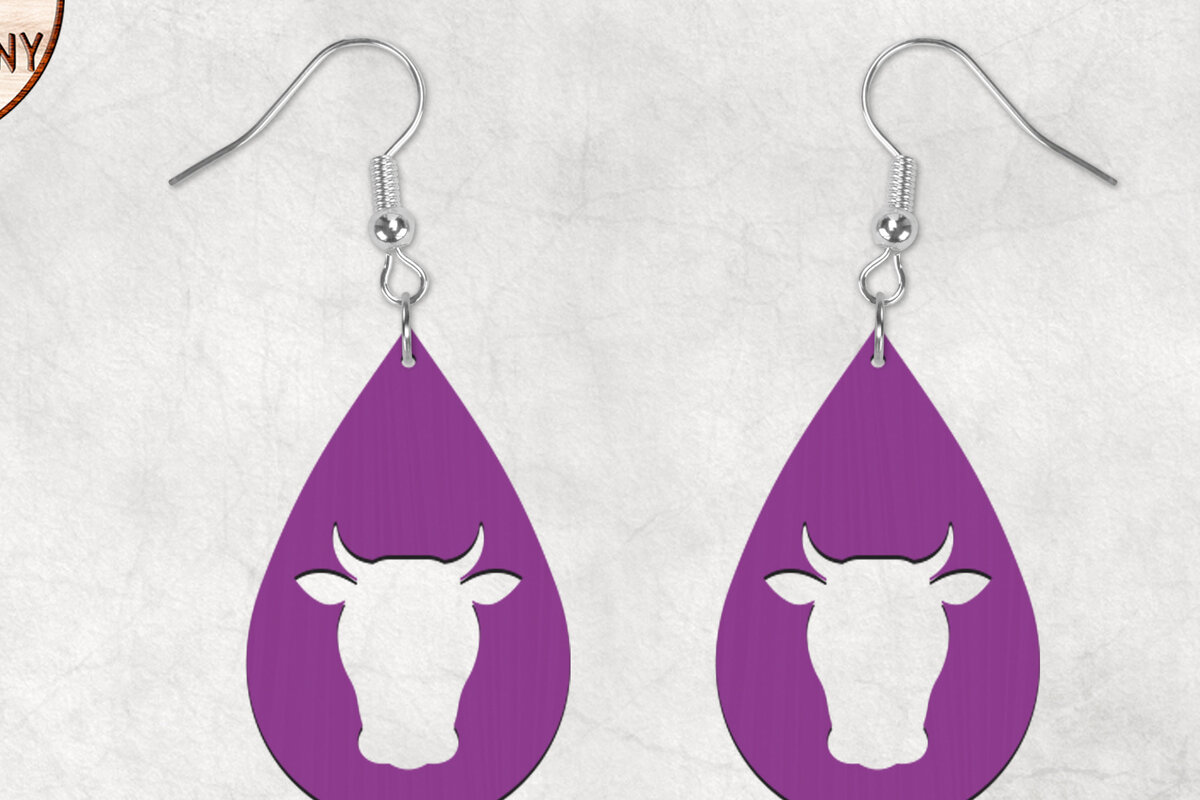 Σετ των 3 Intra απο ξύλο plywood 3mm-4mm πάχος - Σκουλαρίκια Boho Cow Δίασταση 3x3 cm INTRAFABR-28861128