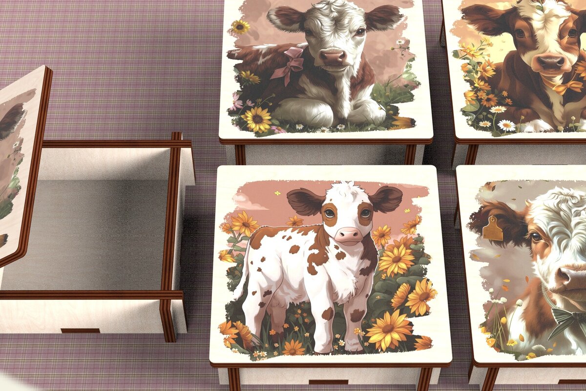 Σετ των 3 Intra απο ξύλο plywood 3mm-4mm πάχος - Cow Box  + 4 PNG για Εξάχνωση Δίασταση 9x9 cm INTRAFABR-120328553