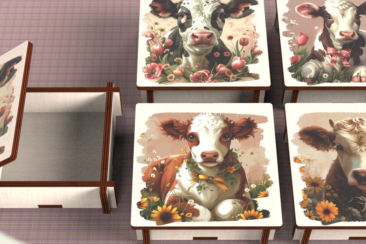 Σετ των 3 Intra απο ξύλο plywood 3mm-4mm πάχος - Cow Box  + 4 PNG για Εξάχνωση Δίασταση 9x9 cm INTRAFABR-120328561