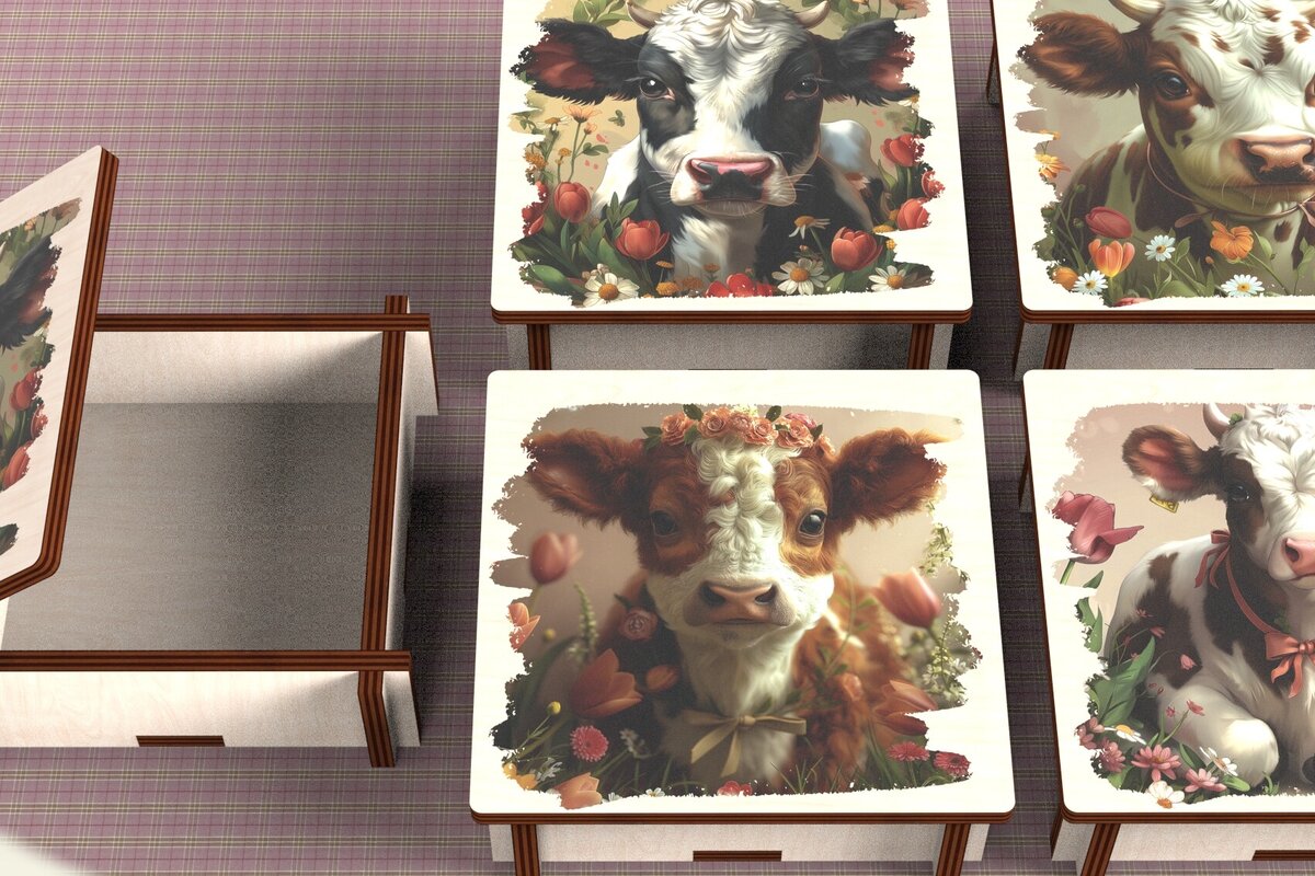 Σετ των 3 Intra απο ξύλο plywood 3mm-4mm πάχος - Cow Box  + 4 PNG για Εξάχνωση Δίασταση 9x9 cm INTRAFABR-120328569