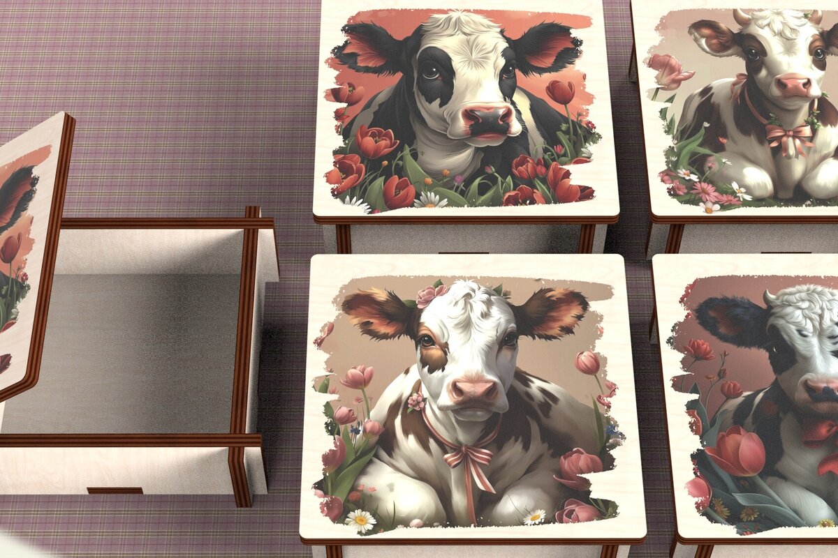 Σετ των 3 Intra απο ξύλο plywood 3mm-4mm πάχος - Cow Box  + 4 PNG για Εξάχνωση Δίασταση 9x9 cm INTRAFABR-120328619